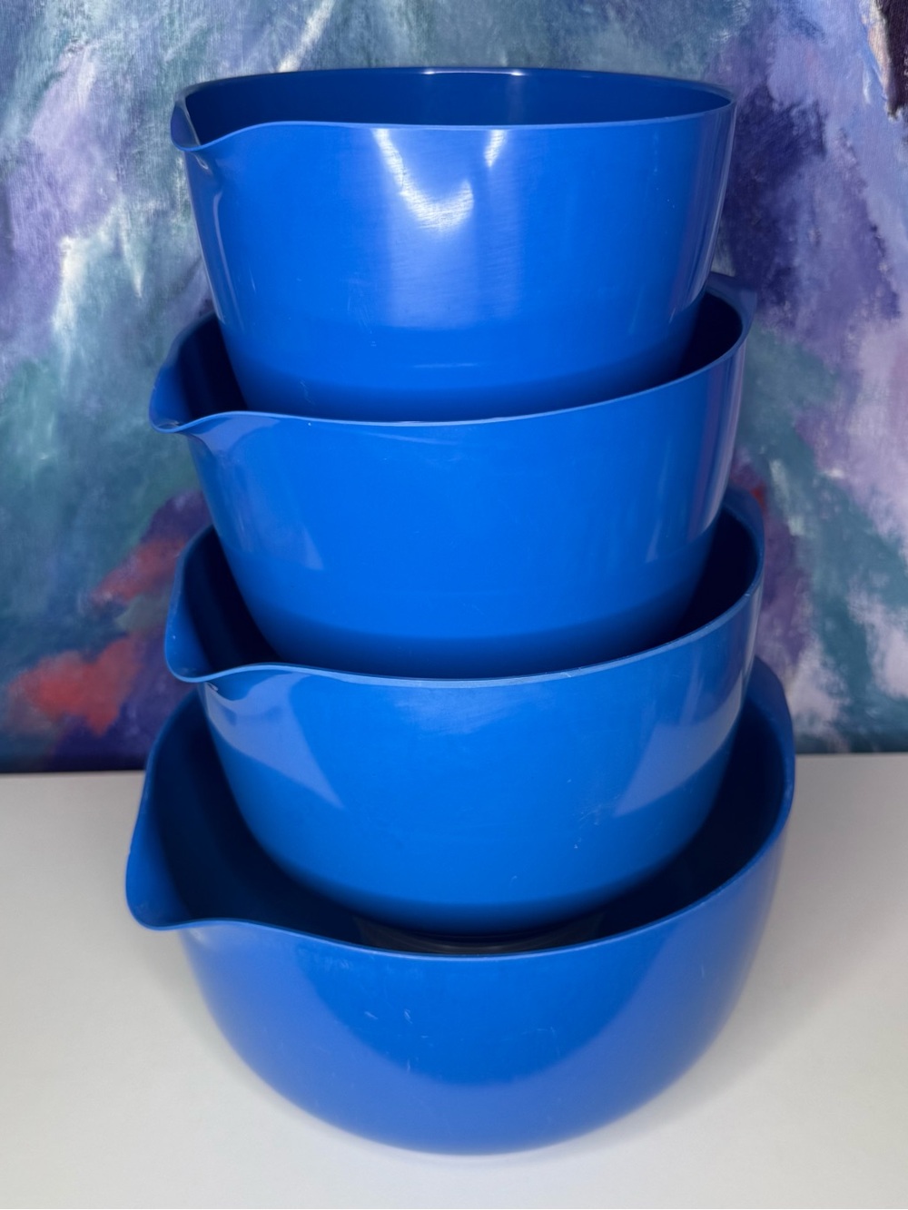 Rosti Denmark Blue Mixing Bowls Set of 4 Nesting Vintage Baking Melamine